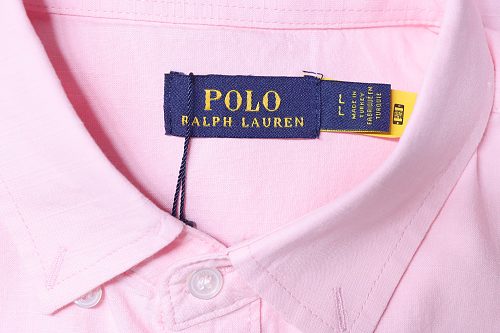 Ralph Lauren Pink linen long-sleeved shirt with small horse embroidery logo