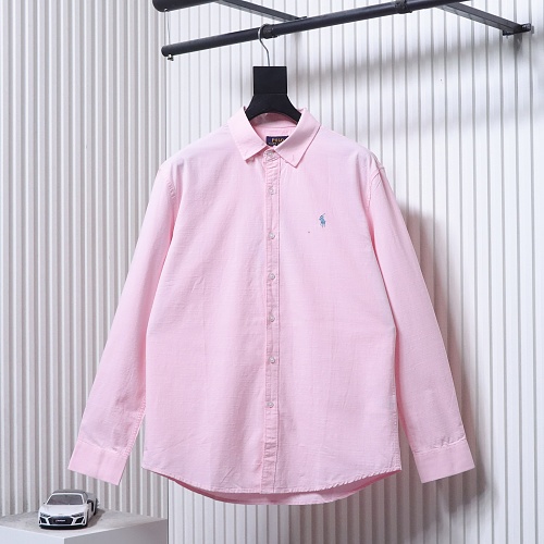Ralph Lauren Pink linen long-sleeved shirt with small horse embroidery logo