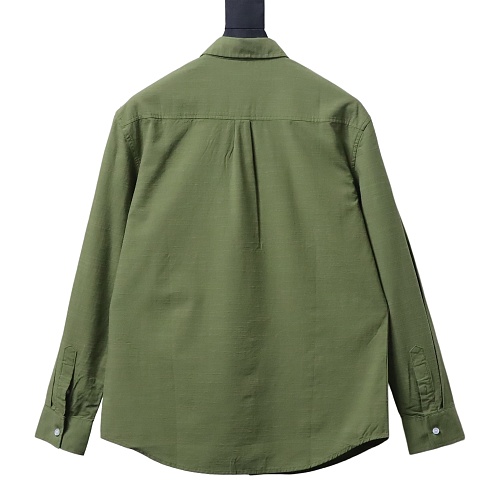 Ralph Lauren Small logo horse embroidered linen long-sleeved shirt, olive green