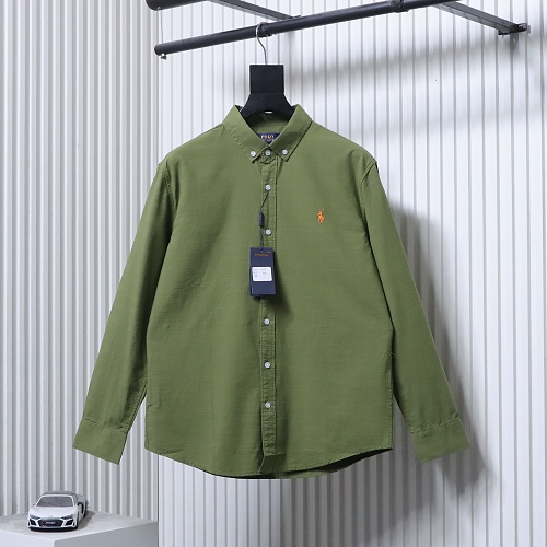 Ralph Lauren Small logo horse embroidered linen long-sleeved shirt, olive green