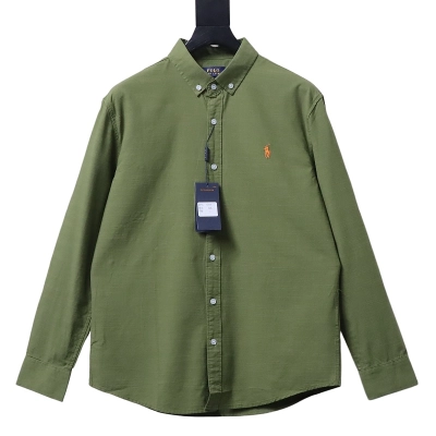 Ralph Lauren Small logo horse embroidered linen long-sleeved shirt, olive green 01