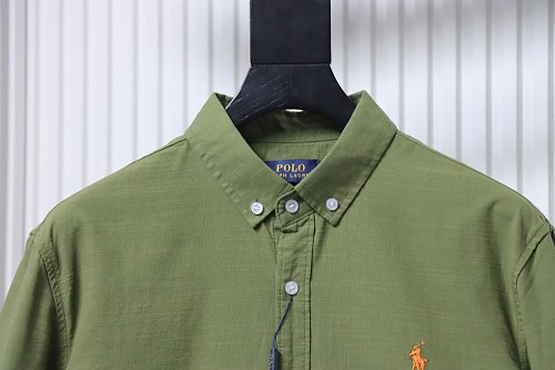 Ralph Lauren Small logo horse embroidered linen long-sleeved shirt, olive green