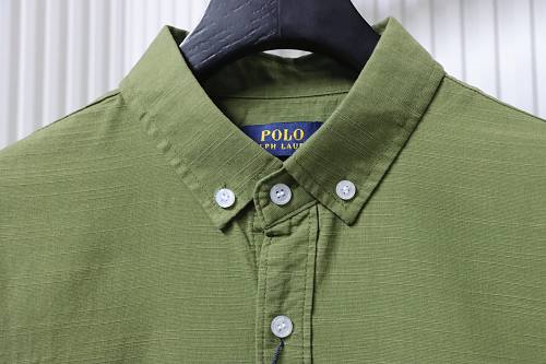 Ralph Lauren Small logo horse embroidered linen long-sleeved shirt, olive green