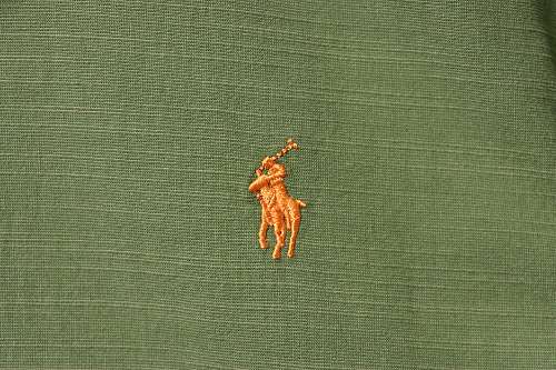 Ralph Lauren Small logo horse embroidered linen long-sleeved shirt, olive green