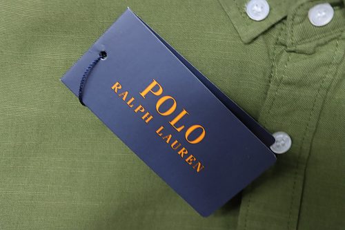 Ralph Lauren Small logo horse embroidered linen long-sleeved shirt, olive green