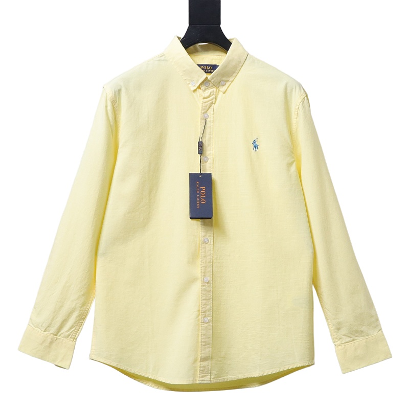 Ralph Lauren Yellow linen long-sleeved shirt with small warhorse embroidery logo