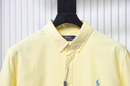 Ralph Lauren Yellow linen long-sleeved shirt with small warhorse embroidery logo