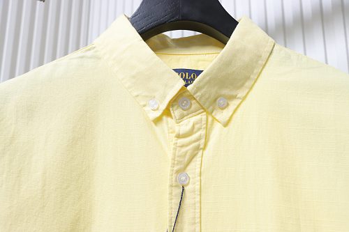 Ralph Lauren Yellow linen long-sleeved shirt with small warhorse embroidery logo