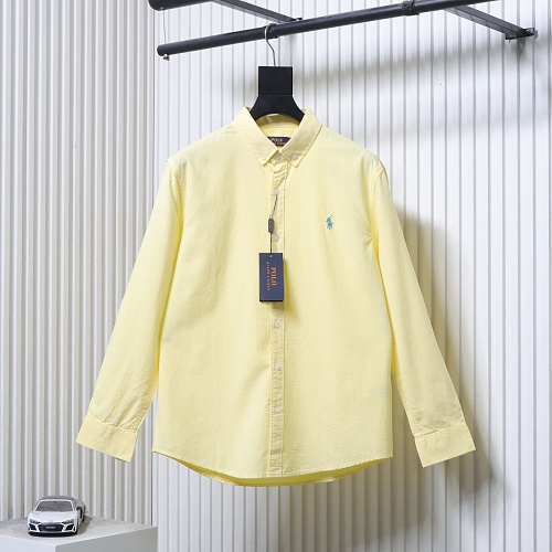 Ralph Lauren Yellow linen long-sleeved shirt with small warhorse embroidery logo