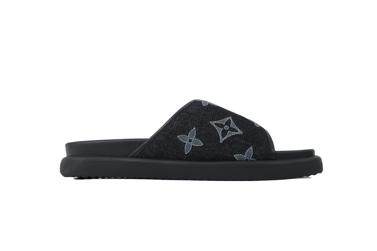 PK God Batch  LOUIS VUITTON Slippers Black Denim Fabric