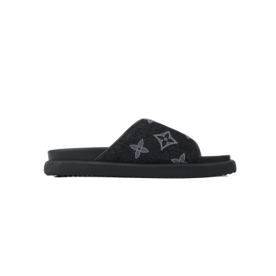 PK God Batch  LOUIS VUITTON Slippers Black Denim Fabric 02