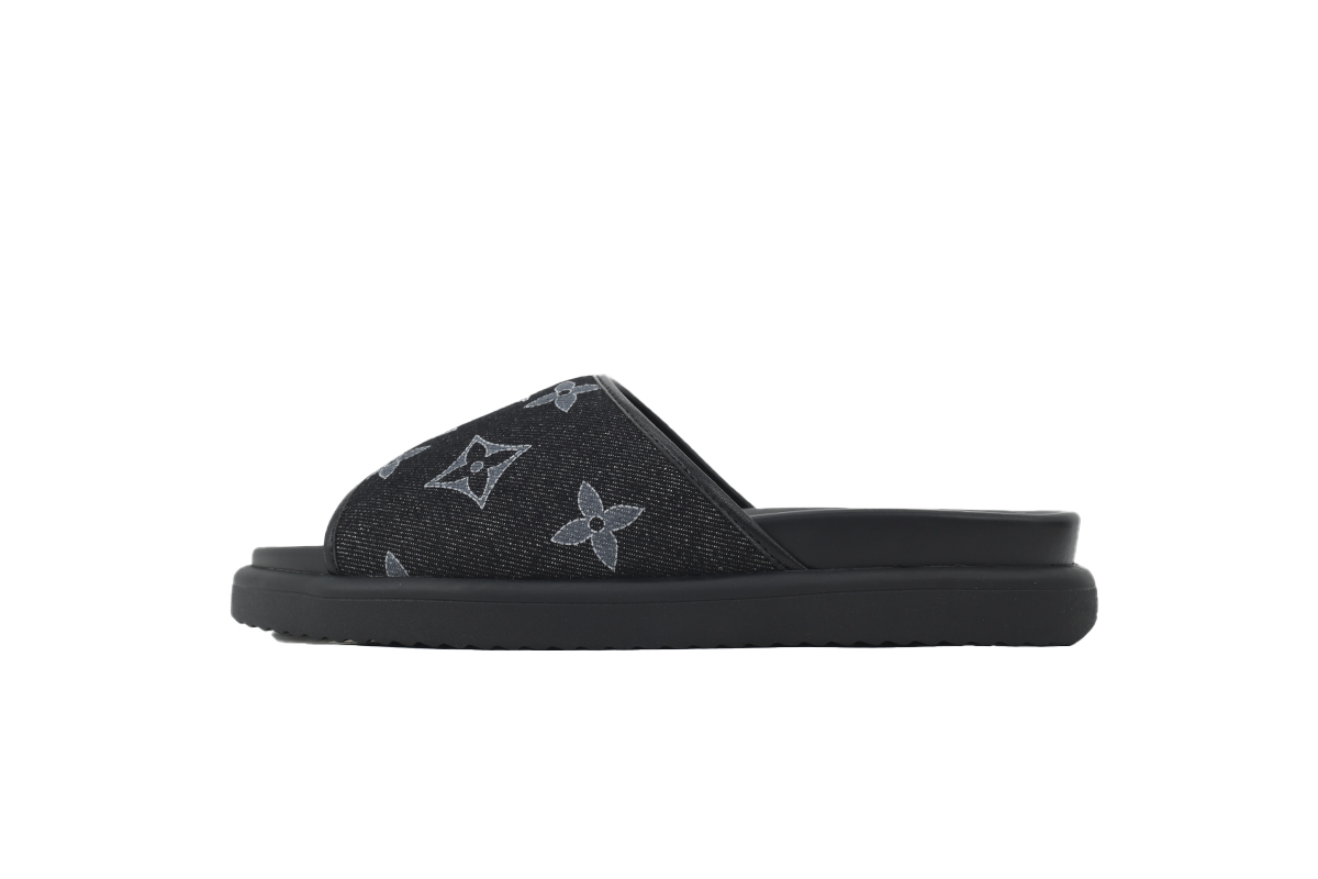 PK God Batch  LOUIS VUITTON Slippers Black Denim Fabric