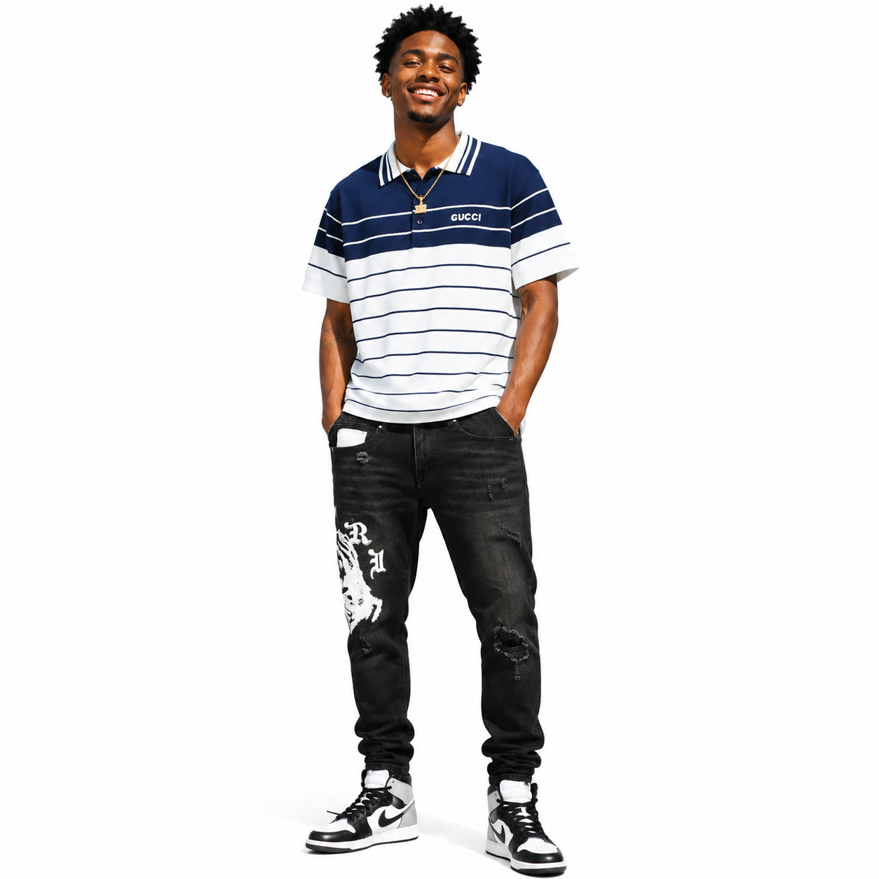 Gucci Striped polo top+Amiri Jeans PK 5906