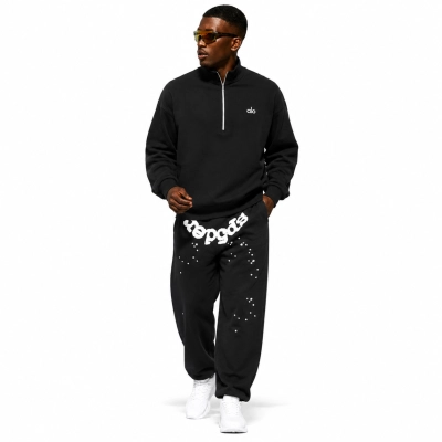 Alo Yoga Accolade 1/4 Zip Pullover Black+Sp5der OG Web Sweatpant Black 01