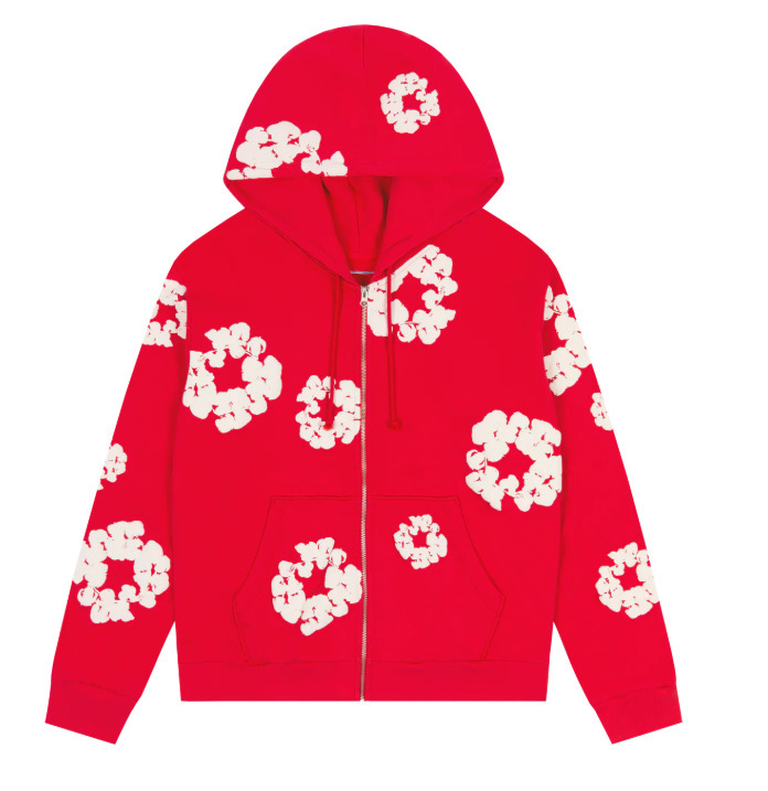Denim Tears Cotton Wreath Zip Hoodie Red
