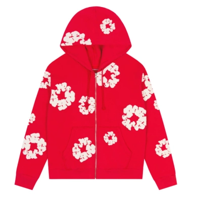 Denim Tears Cotton Wreath Zip Hoodie Red 01