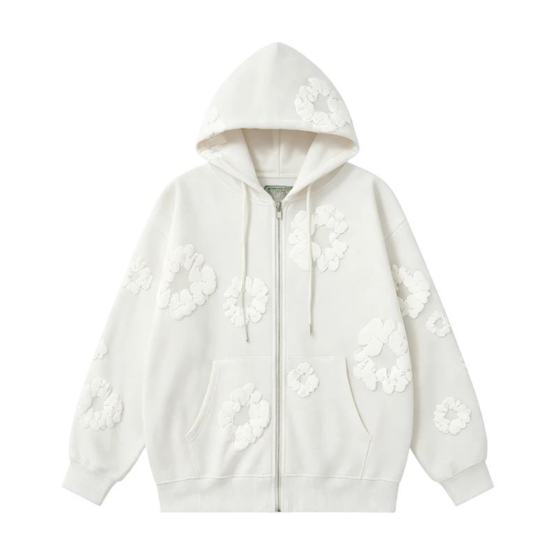 Denim Tears Cotton Wreath Zip Hoodie White