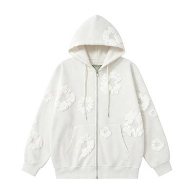 Denim Tears Cotton Wreath Zip Hoodie White 01