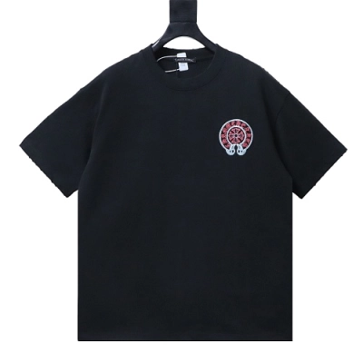 Chrome Hearts Red Horseshoe Logo Short Sleeve T-Shirt Black 01