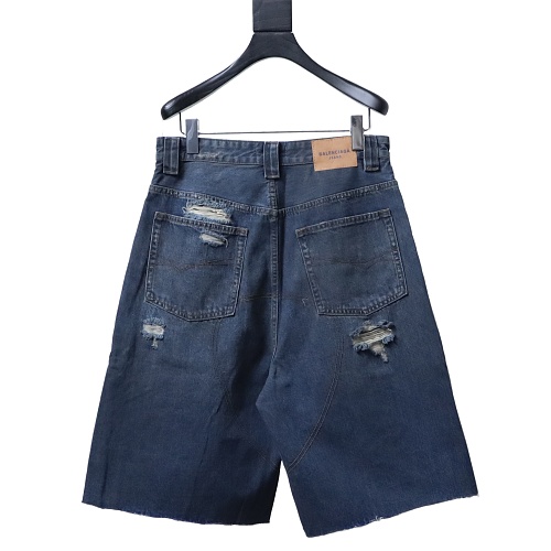 Balenciaga Baggy Destroyed Denim Bermuda Shorts