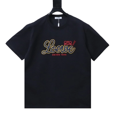 Loewe Heritage Script Embroidered Cotton Tee Black 01