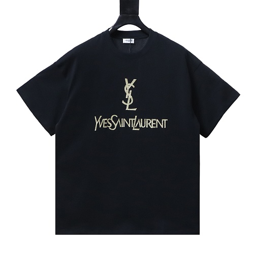 Saint Laurent Vintage Yves Saint Laurent Gold Foil Logo Tee Black