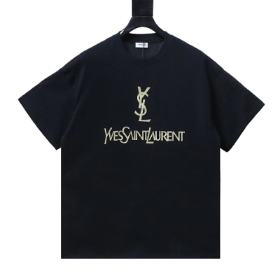 Saint Laurent Vintage Yves Saint Laurent Gold Foil Logo Tee Black 01