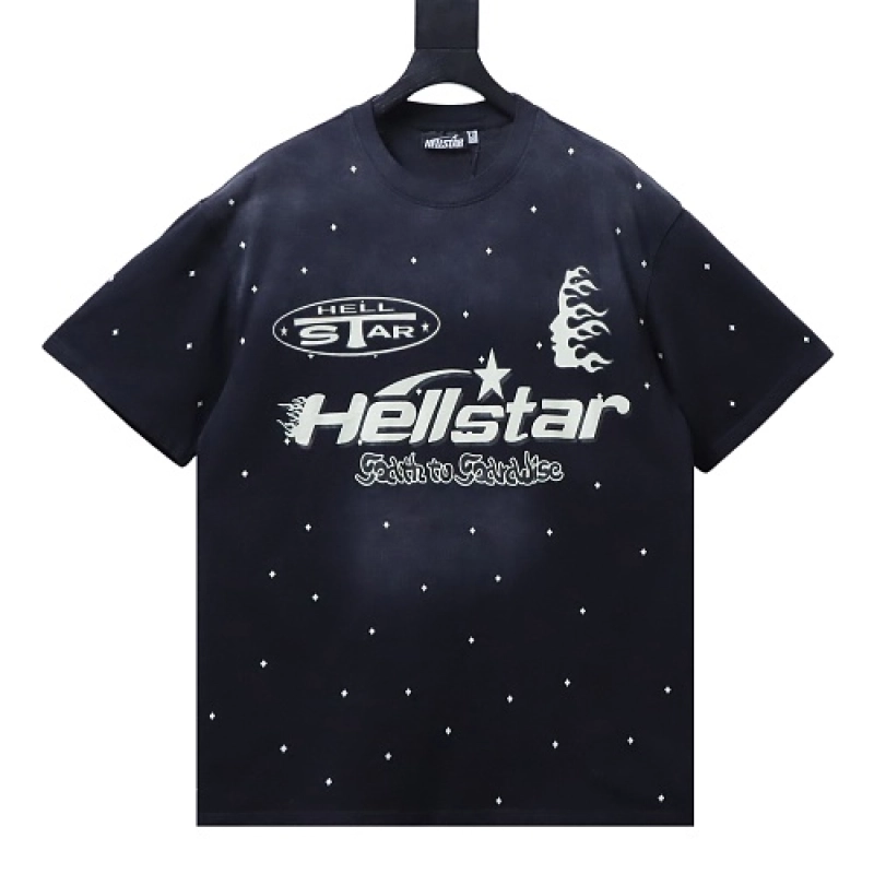 Hellstar Sequined Letter Short-Sleeve T-Shirt+Purple Brand Denim Shorts PK507