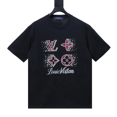 Louis Vuitton Crystal Embellished Cotton T-Shirt Black 01