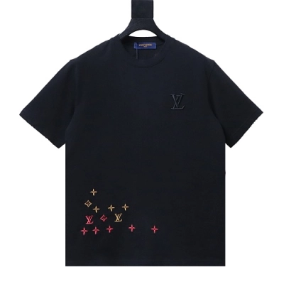 Louis Vuitton Embroidered Signature Short-Sleeved T-Shirt Black 01