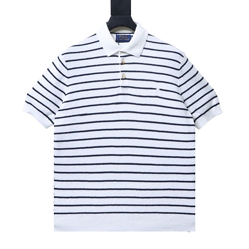 Ralph Lauren Men's Striped Cotton Knit Polo Shirt White