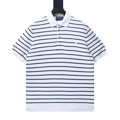 Ralph Lauren Men's Striped Cotton Knit Polo Shirt White 01