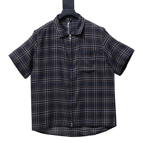 Chrome Hearts Zip Up Flannel Check Short Sleeve Shirt