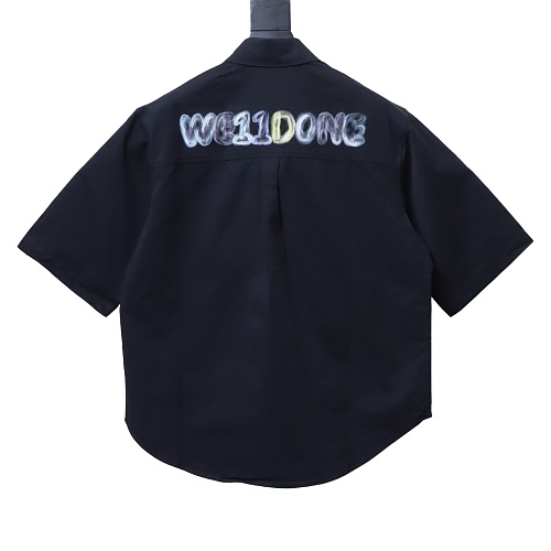 WE11DONE Oversized Short Sleeve Shirt with Multicolor Graffiti Logo Print Balck