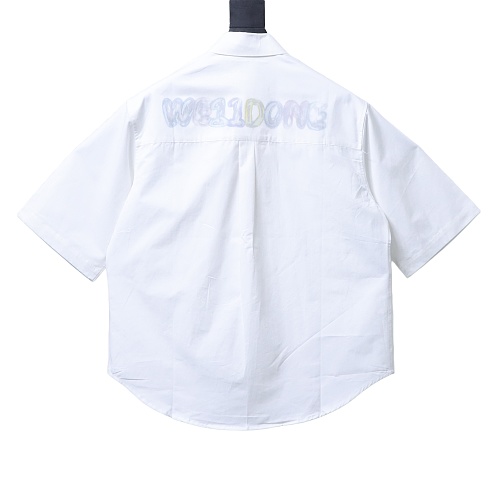 WE11DONE Oversized Short Sleeve Shirt with Multicolor Graffiti Logo Print White