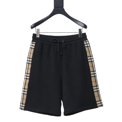 Burberry Check Trim Cotton Blend Shorts Black 01