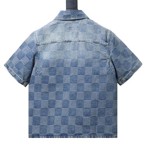 Louis Vuitton Damier 3D Light Denim Short-Sleeved Shirt 1AHVYY