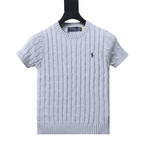 Ralph Lauren Cable-Knit Cotton Short-Sleeve Sweater Grey