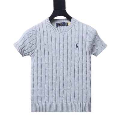 Ralph Lauren Cable-Knit Cotton Short-Sleeve Sweater Grey 01