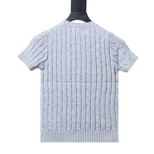 Ralph Lauren Cable-Knit Cotton Short-Sleeve Sweater Grey