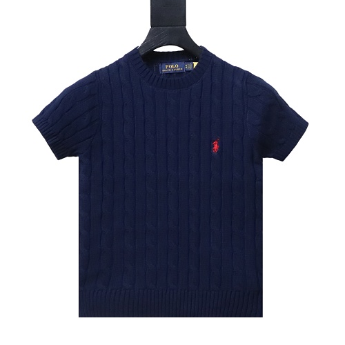 Ralph Lauren Cable-Knit Cotton Short-Sleeve Sweater Navy blue