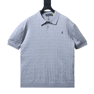 Ralph Lauren Cable-Knit Knitted Polo Shirt Grey 01