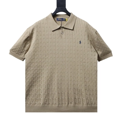 Ralph Lauren Cable-Knit Knitted Polo Shirt Khaki 01