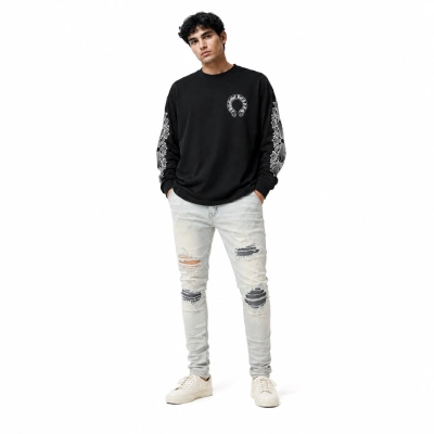 Chrome Hearts Horseshoe Thermal Waffle T-Shirt 'Black'+Amiri Jean 699 01