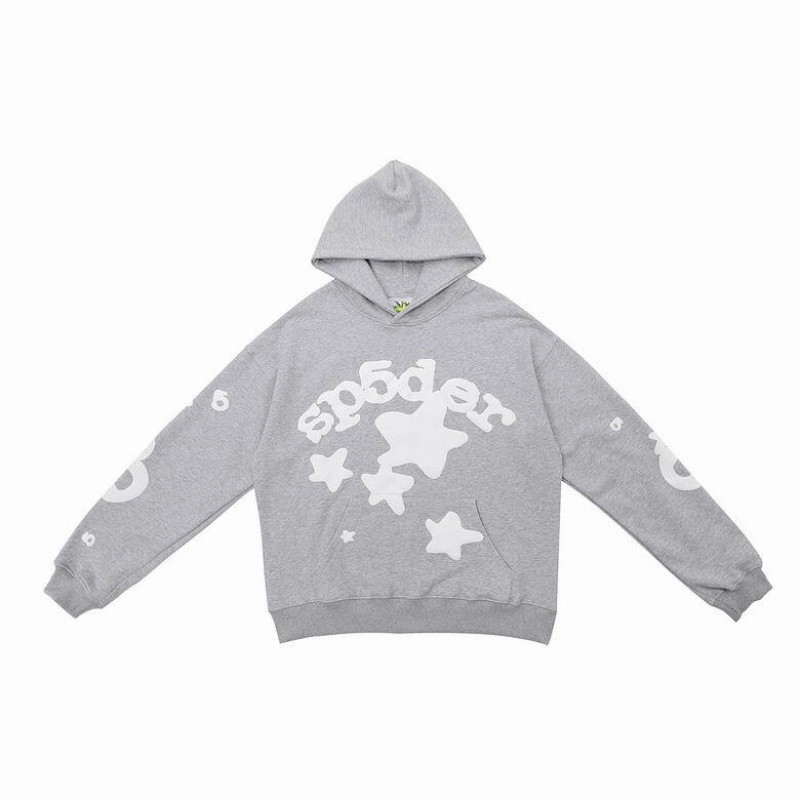 Sp5der Beluga Hoodie Heather Grey+Fear of God Essentials Core Collection Lounge Pants Black
