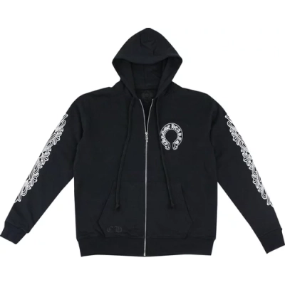 Chrome Hearts Horseshoe Floral Cross-Sleeve Zip Up Hoodie 'Black/White'+Sp5der Logo Sweatpant Maroon 02