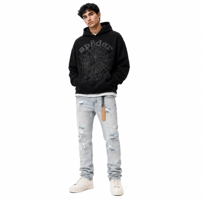 Sp5der Phantom Web Hoodie 'Black'+Ksubi Jeans PK 3001 01