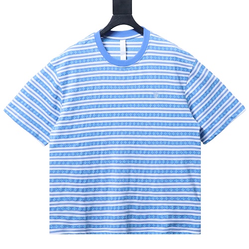 Chrome Hearts Blue &amp; White Striped Cross T-Shirt
