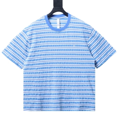 Chrome Hearts Blue & White Striped Cross T-Shirt 01