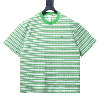 Chrome Hearts Striped Jacquard Cemetery Cross Short Sleeve T-Shirt (Green/White) 01